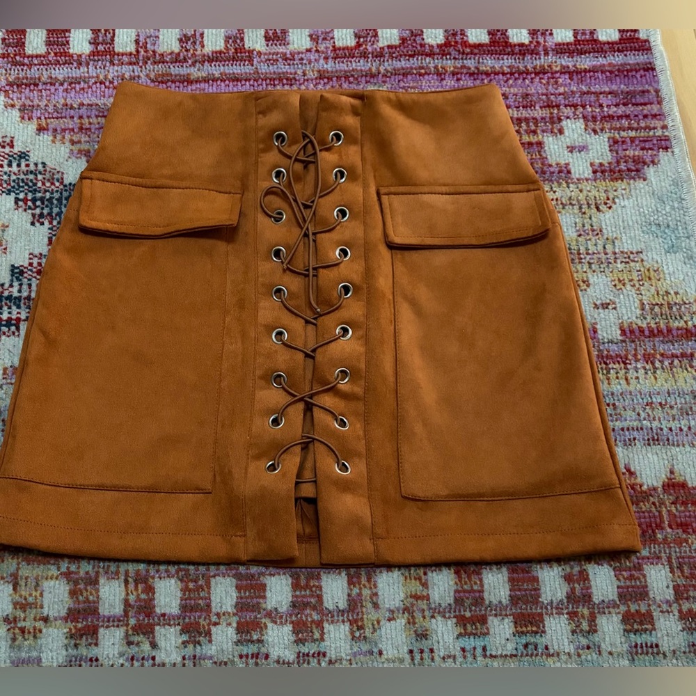 Stylish Brown Lace-Up Mini Skirt